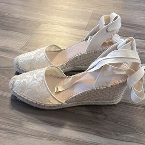 Elegant Cream Espadrille Wedge Sandals